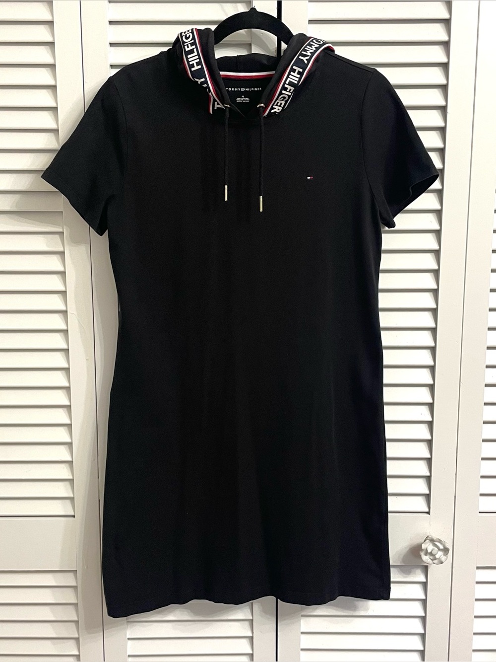 Tommy Hilfiger Women's Black T-shirt Dress Tennis Golf Hooded Short Sleeve Sz M